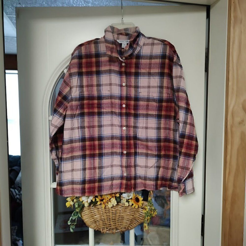 New Old Navy Maroon Multi-Color Boyfriend Flannel Shirt Women's XL